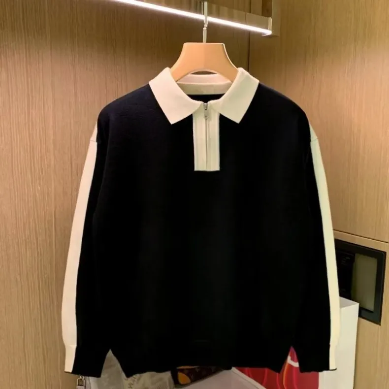 Oem 1/4 demi fermeture éclair col polo tricots hiver hommes haut en tricot pull ample pull tricoté surdimensionné pour hommes